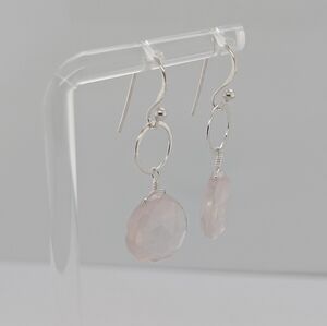Sterling Silver Dangle Earrings w/ Pink Quartz